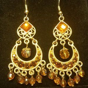Chandelier earrings gold tone and Yellow topaz